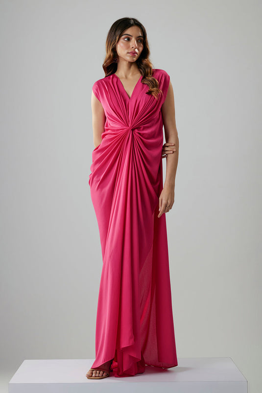 Fuschia Pink Double Georgette Gown