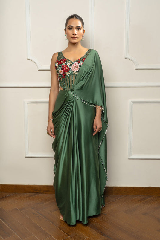 Green Drape Saree set