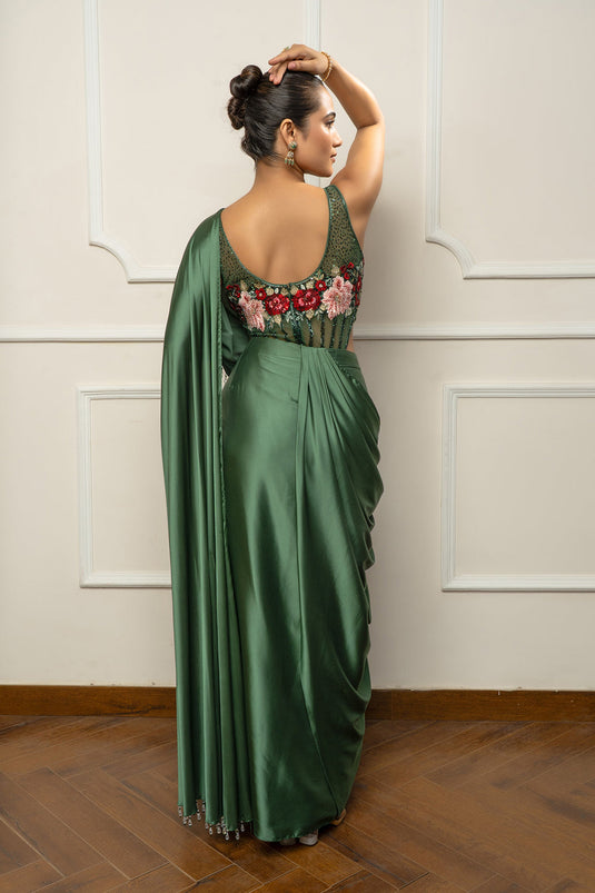 Green Drape Saree set