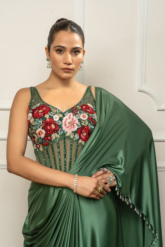 Green Drape Saree set
