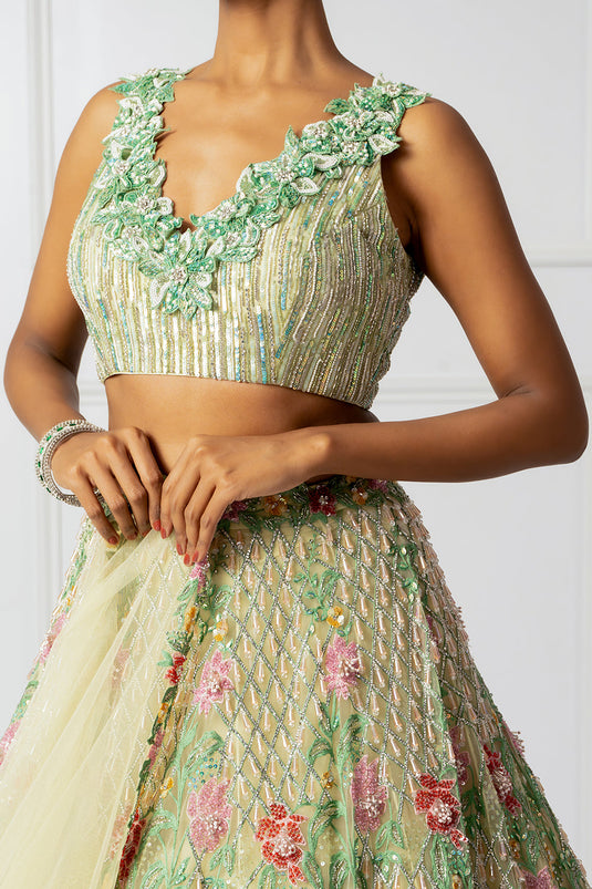 Green floral 3D lehenga set
