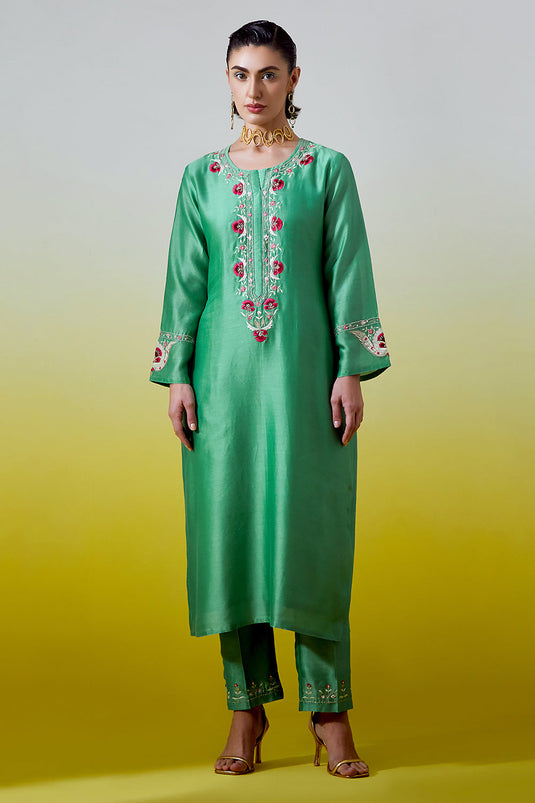 Green Placket kurta and pant
