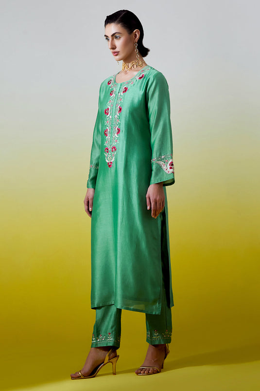 Green Placket kurta and pant