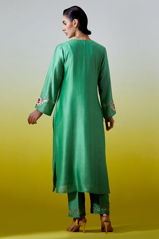Green Placket kurta and pant