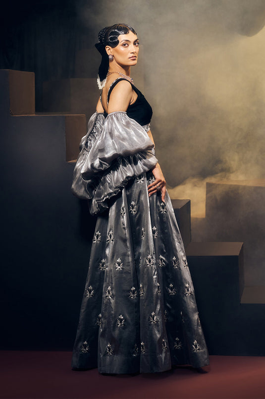 Grey And Black Lehenga Set