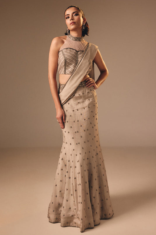 Grey Drape Saree