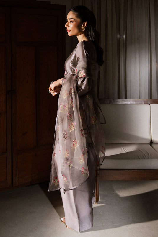 Grey Embroidered Gajji Silk Farshi Suit Set