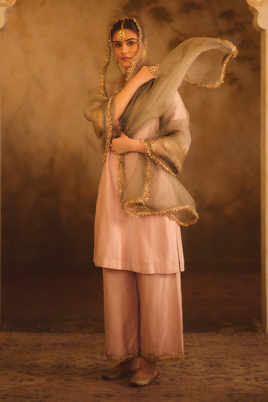 Gulbano Pink V-Neck A-Line Kurta Set