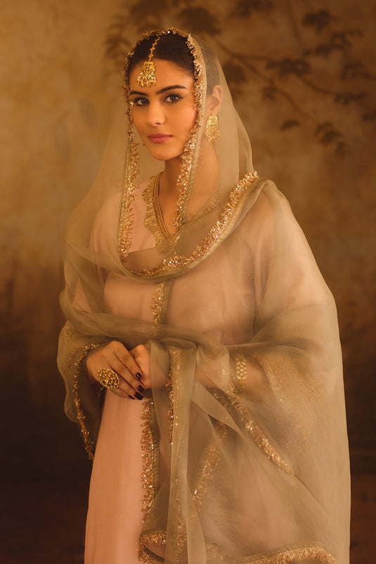 Gulbano Pink V-Neck A-Line Kurta Set