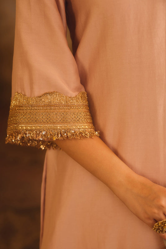Gulbano Pink V-Neck A-Line Kurta Set
