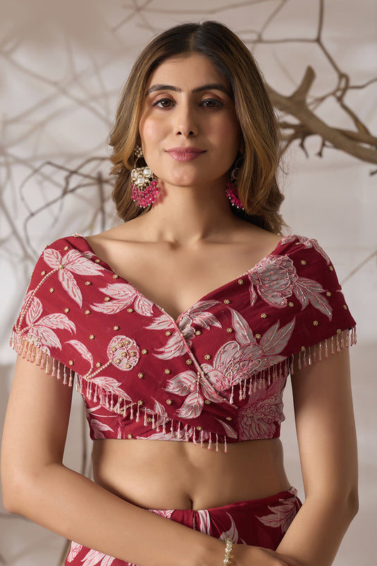 Gulmarg Rosé Ruffle Printed Saree Set