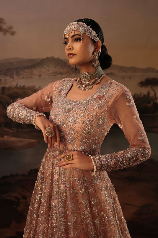 Peach Zardosi Embroidered Reception Gown