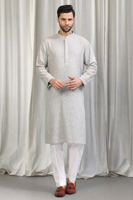 Harshollas All Over Embroidered Kurta With Back Elastic Pants