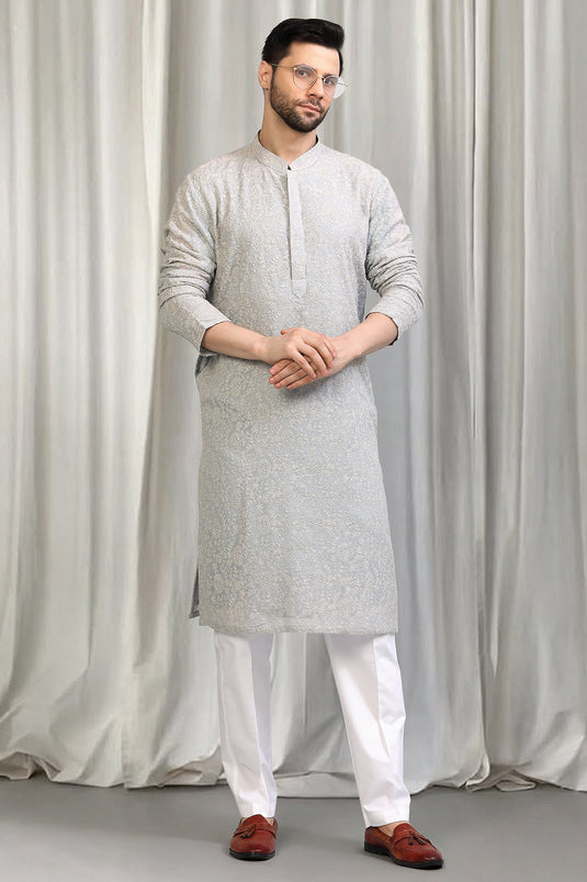 Harshollas All Over Embroidered Kurta With Back Elastic Pants