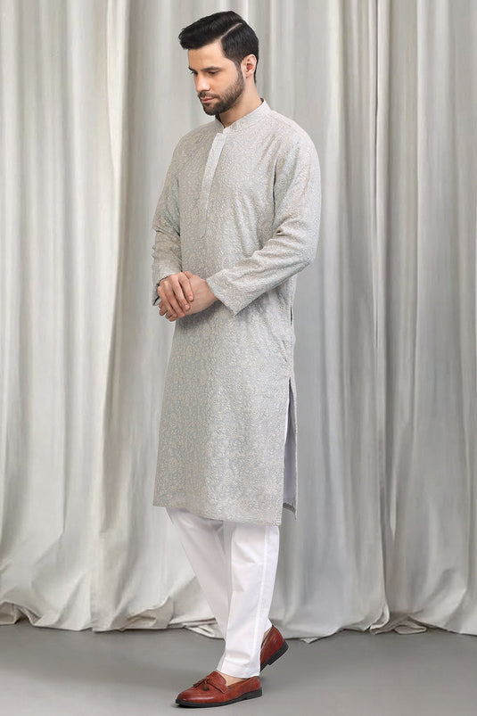 Harshollas All Over Embroidered Kurta With Back Elastic Pants