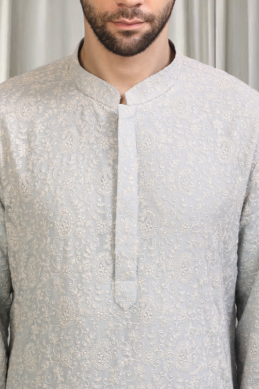 Harshollas All Over Embroidered Kurta With Back Elastic Pants