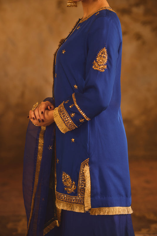 Hoor-E-Mahal Blue & Green Ombre Kurta Sharara Set