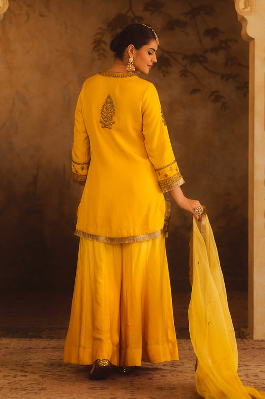 Hoor-E-Mahal Yellow Ombre Kurta Sharara Set