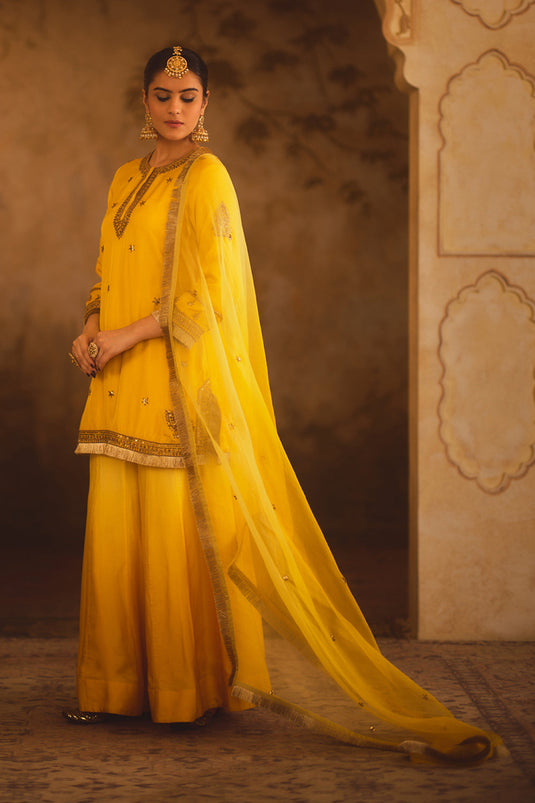 Hoor-E-Mahal Yellow Ombre Kurta Sharara Set