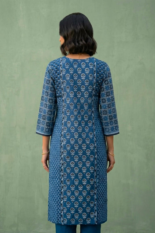 Indigo panelled kurta set