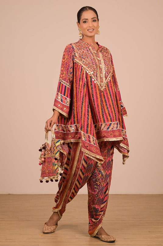 Orange Crepe Suit Set with Tulip Pants and Matching Canvas Tote Bag