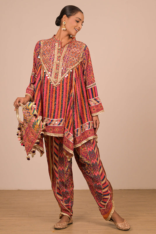 Orange Crepe Suit Set with Tulip Pants and Matching Canvas Tote Bag