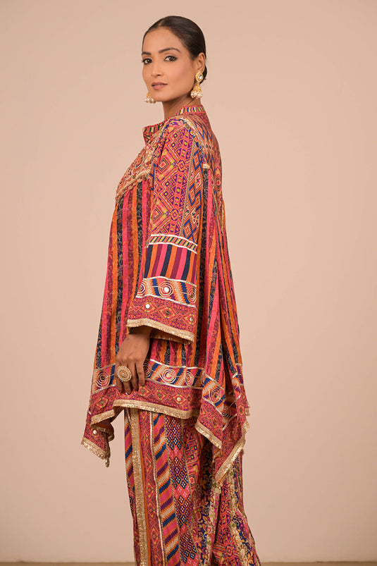 Orange Crepe Suit Set with Tulip Pants and Matching Canvas Tote Bag