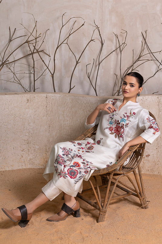 Ivory Silk Chanderi Floral Printed tunic