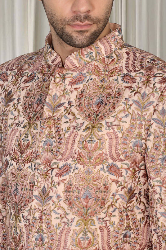 Kashmiriyat Sherwani Set With Kurta , Dupatta And Pants