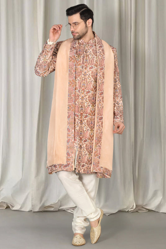Kashmiriyat Sherwani Set With Kurta , Dupatta And Pants