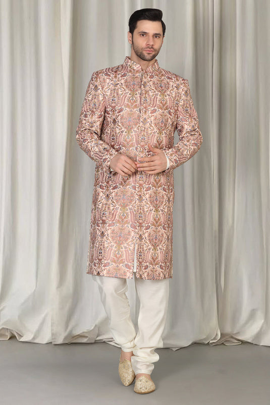Kashmiriyat Sherwani Set With Kurta , Dupatta And Pants