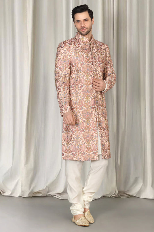 Kashmiriyat Sherwani Set With Kurta , Dupatta And Pants