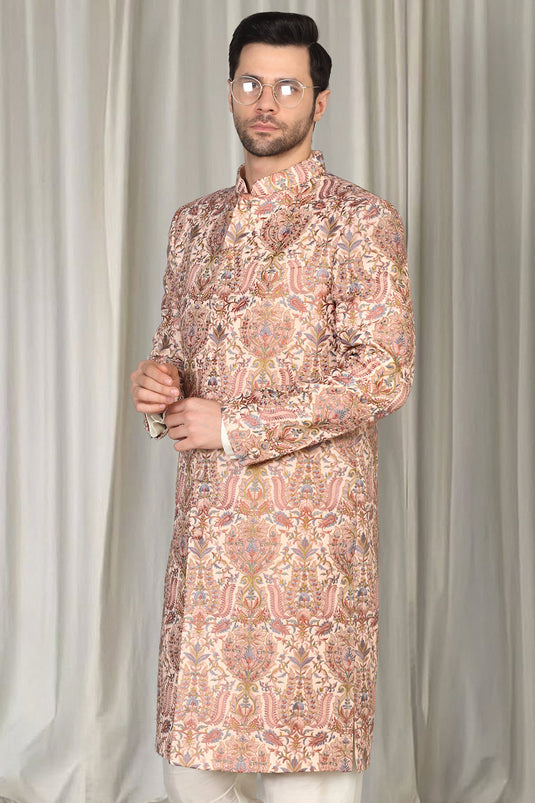 Kashmiriyat Sherwani Set With Kurta , Dupatta And Pants