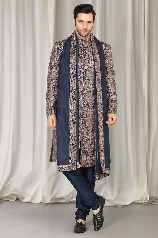 Kashmiriyat Sherwani Set With Kurta , Dupatta And Pants