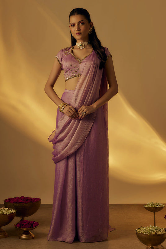 Lavender Pre-Drape Saree Set