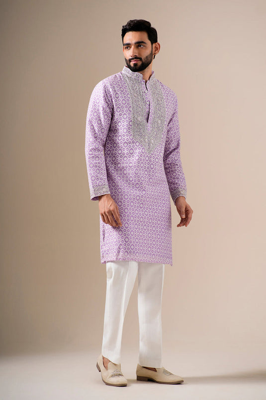 Lavender Zari Petals Kurta Set