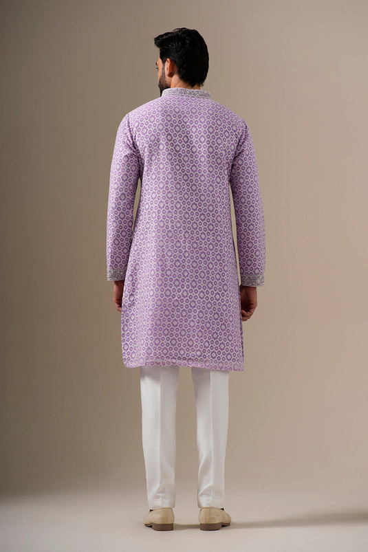 Lavender Zari Petals Kurta Set