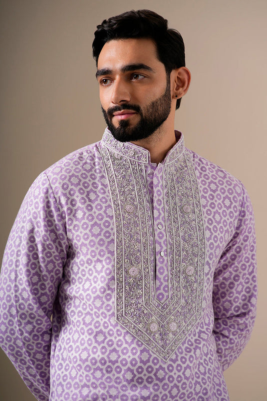 Lavender Zari Petals Kurta Set