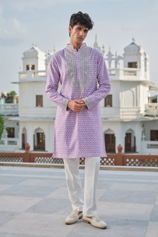 Lavender Zari Petals Kurta Set