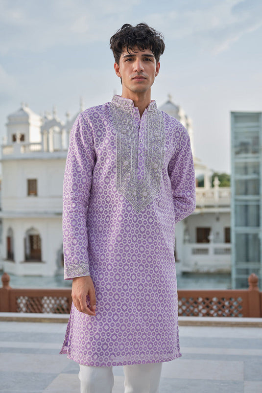 Lavender Zari Petals Kurta Set