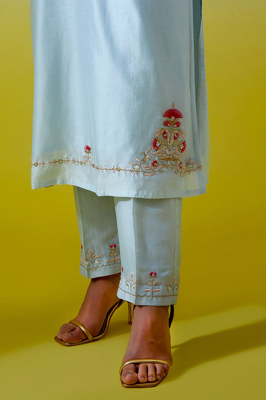 Light Blue Notched neck kurta with pant