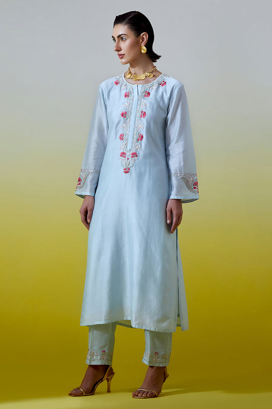 Light Blue Placket kurta and pant