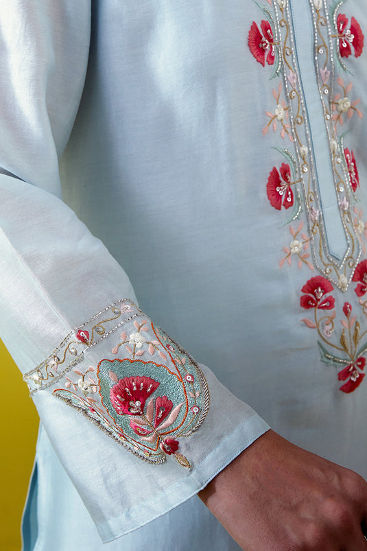 Light Blue Placket kurta and pant