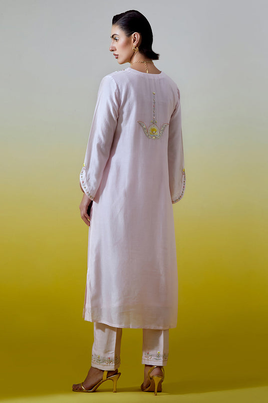 Light Pink Notched neck kurta with pant