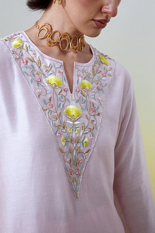 Light Pink Notched neck kurta with pant