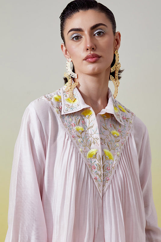 Light Pink Shirt with pintucks and pant