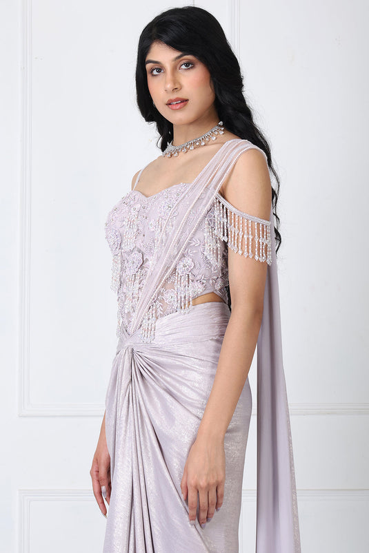 Lilac Drape Saree With Embroidered Bodysuit