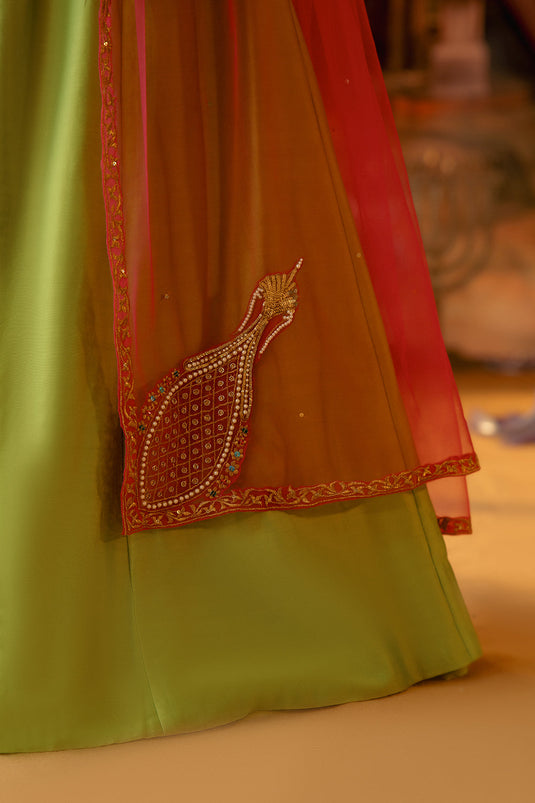 Lime Green And Magenta Peplum With Sharara