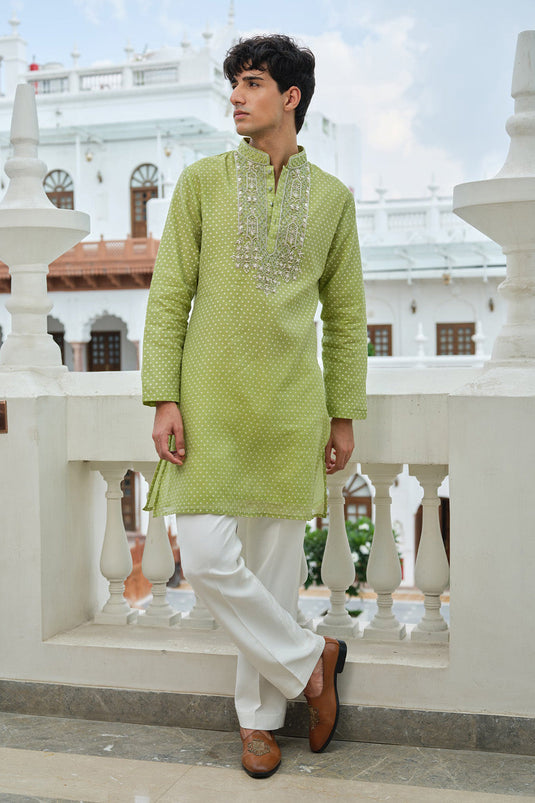 Lime Green Zari Kurta Set
