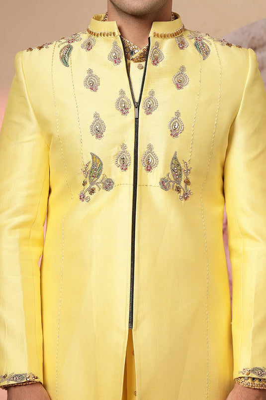 Long Kurta With Embroidery Jacket And Palazzo Pant